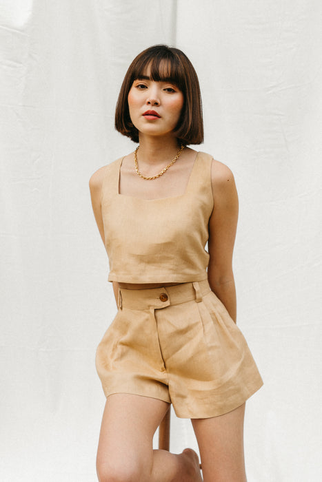 Nina Linen Pleated Shorts