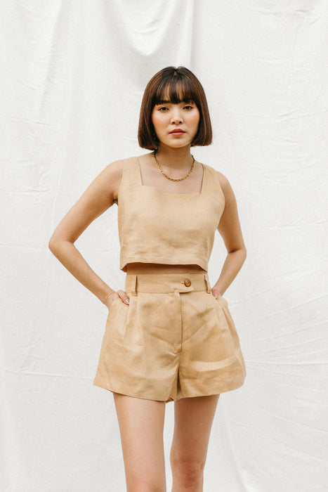 Nina Linen Pleated Shorts