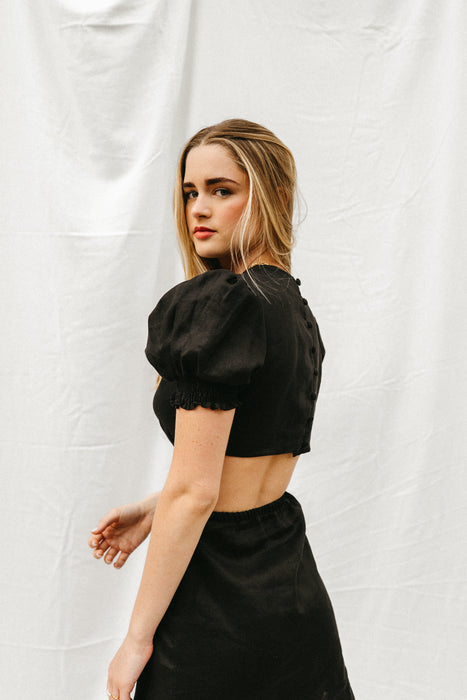 Gaia Linen Mini Dress in Black