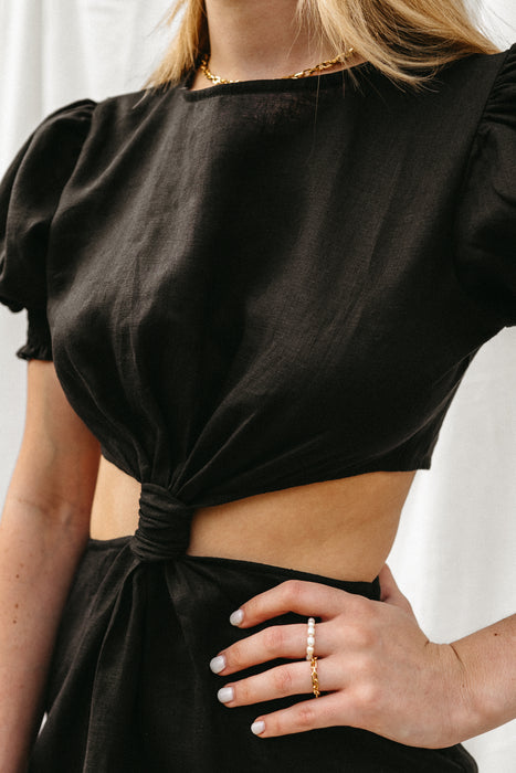 Gaia Linen Mini Dress in Black