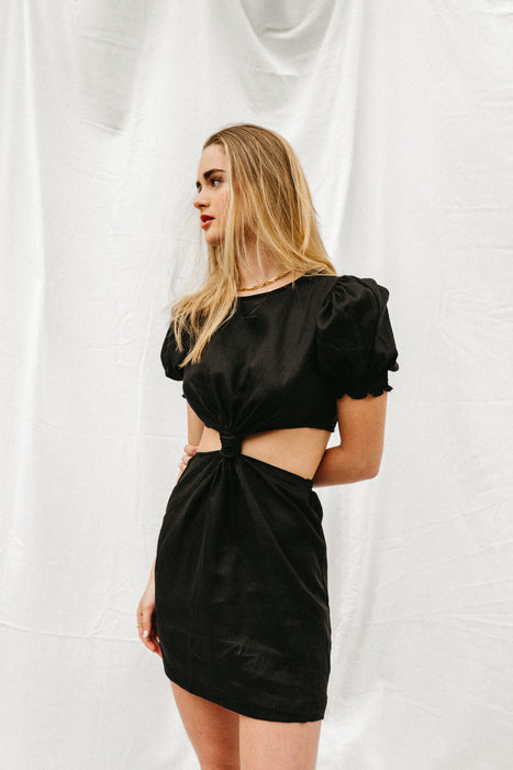 Gaia Linen Mini Dress in Black