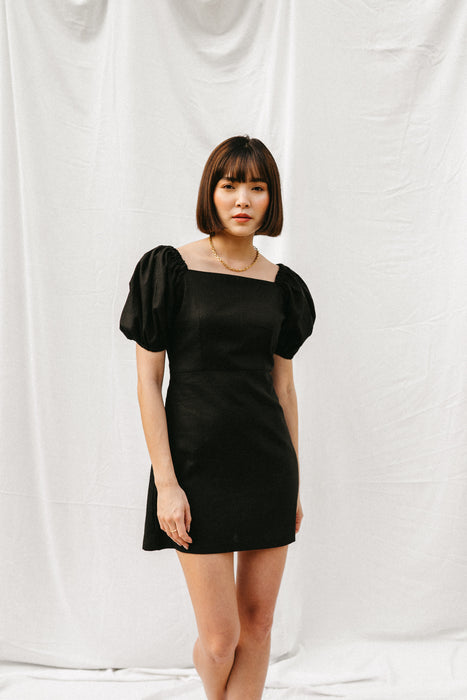Mao Linen Mini Dress in Black