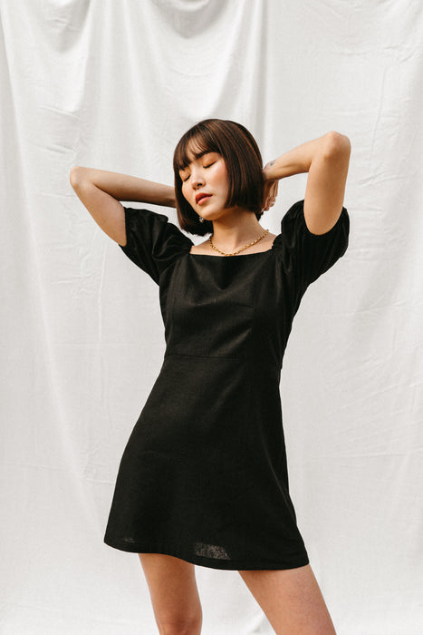 Mao Linen Mini Dress in Black