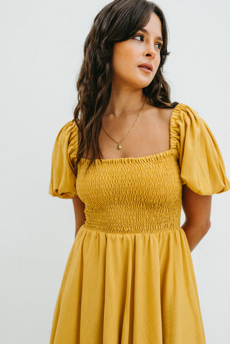 Soleil Mini Dress in Tan Yellow