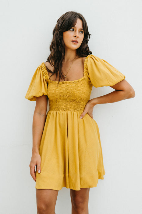 Soleil Mini Dress in Tan Yellow